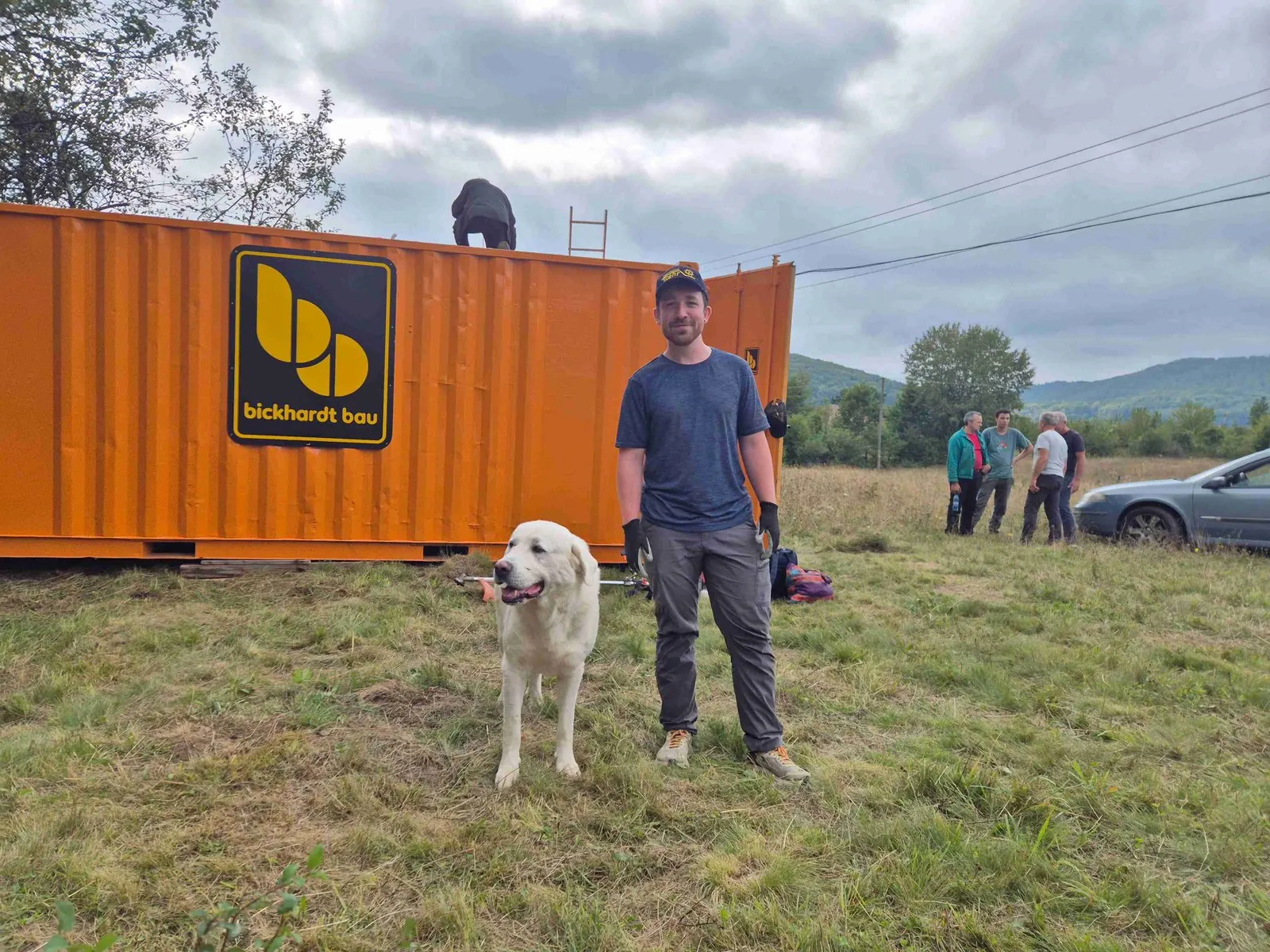 Hund am Container